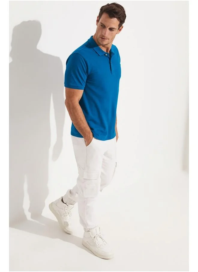 JUNE June Men Regular Fit 100% Cotton Polo Neck Tshirt Teal