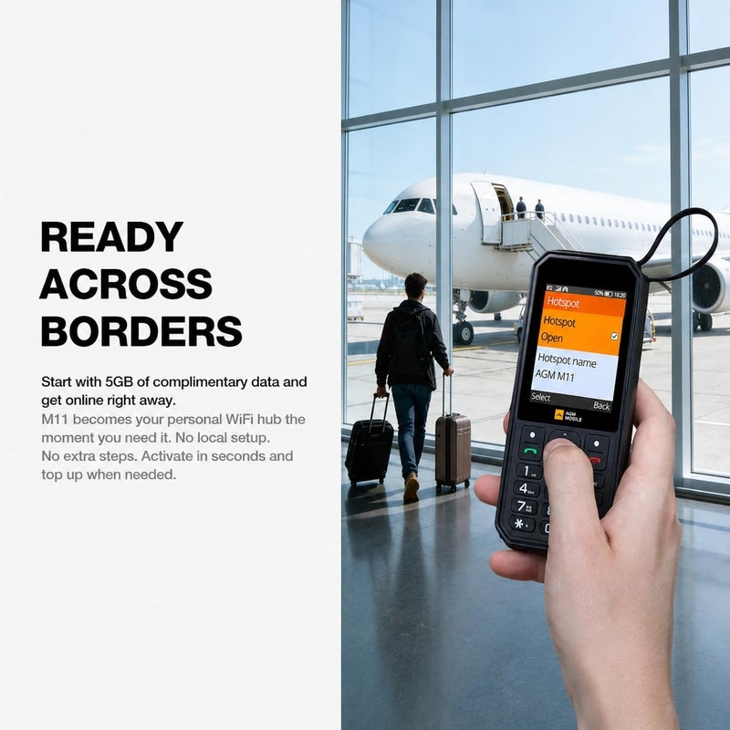 AGM M11 Rugged Basic Mobile Phone, 4000mAh Long Standby,Includes SIM card | 4G Mobile Hotspot｜IP68/IP69K Waterproof｜Dual SIM｜USB-C｜Flashlight｜Emergency All-Rounder - Image 4