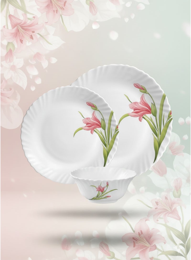 لاوبالا طقم عشاء لا أوبالا كلاسيك 44 قطعة مصنوع من أوبال وير لون فلامنج ريد آمن للميكروويف وغسالة الصحون خفيف الوزن بتصميم بسيط - Image 3