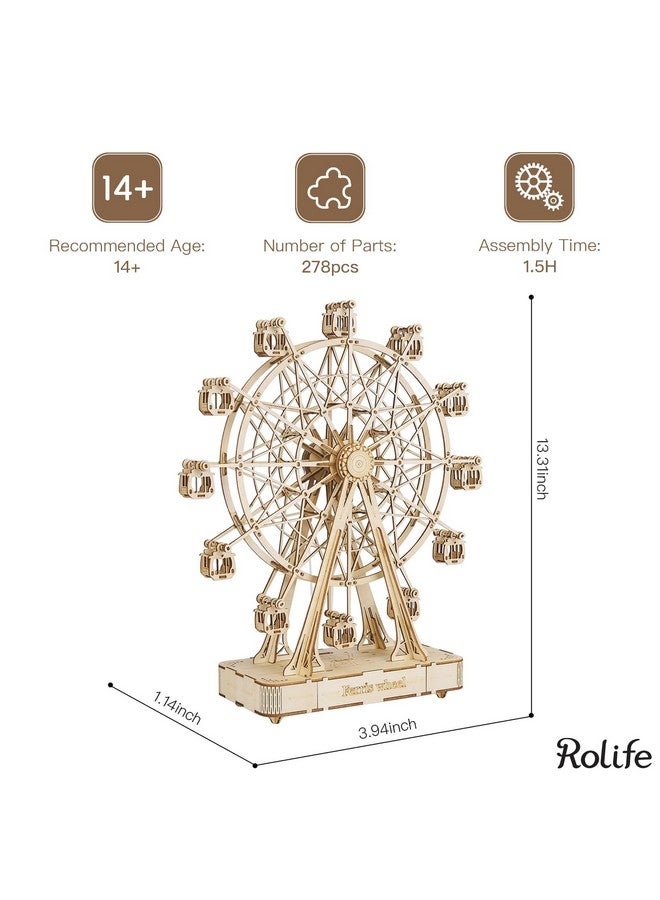 رولايف ألغاز خشبية ثلاثية الأبعاد من Rolife للكبار، مجموعات حرف يدوية ميكانيكية للأطفال، مجموعات نماذج موسيقية لعجلات فيريس للبناء، ألغاز تحفيزية للأولاد والبنات - Image 5