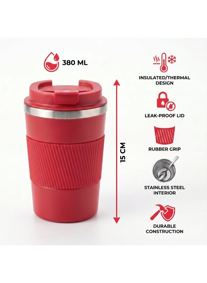 Stainless Steel Vacuum Travel Mug 380ml – Insulated Thermal Coffee Cup with Leak-Proof Lid and Non-Slip Rubber Grip - Image 2