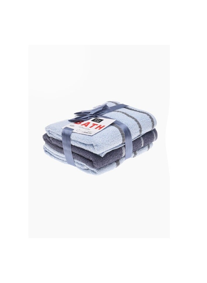 دريم ديكور طقم مناشف يد قطن 100% مكون من 3 قطع أزرق فاتح/أزرق داكن/أزرق فاتح 50x90 سم - Image 1