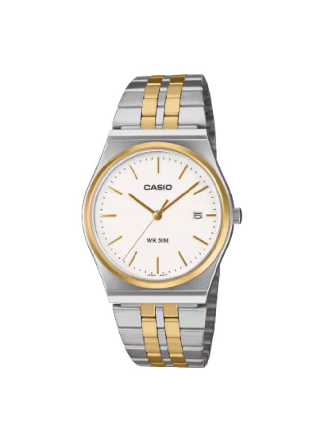 Casio Men’s Analog Quartz Watch MTP-B145SG-7AVDF White Dial Two-Tone Stainless Steel Bracelet Date Display Elegant Dress Watch
