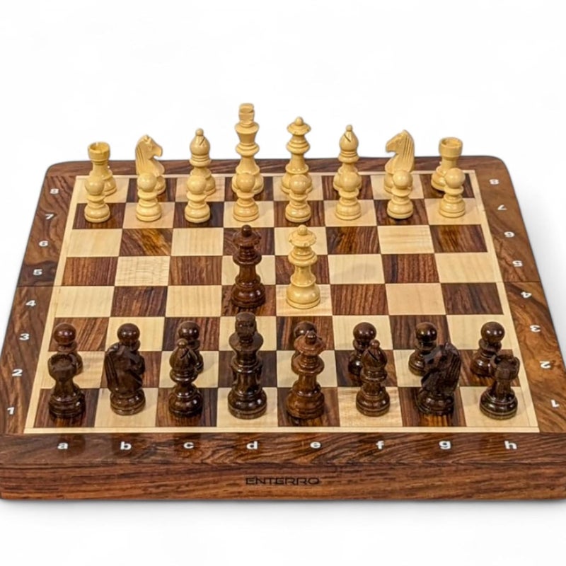ENTERRO Wooden Chess Board Set 10" x 10" with NOTATIONS - Foldable Magnetic Wooden Chess Set with 2 Extra Queens - Image 1