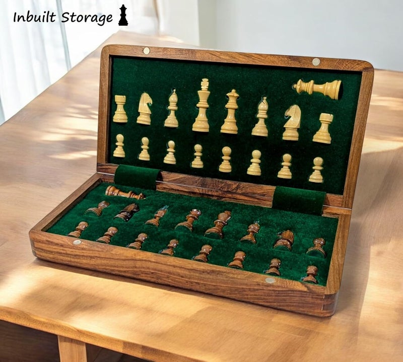 ENTERRO Wooden Chess Board Set 10" x 10" with NOTATIONS - Foldable Magnetic Wooden Chess Set with 2 Extra Queens - Image 3