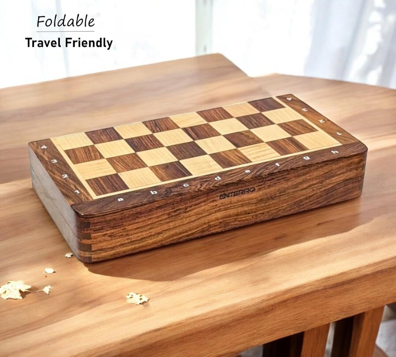 ENTERRO Wooden Chess Board Set 10" x 10" with NOTATIONS - Foldable Magnetic Wooden Chess Set with 2 Extra Queens - Image 5
