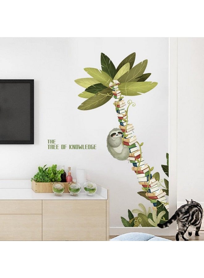 ROFARSO Large Tree Sloth Books Vinyl Wall Stickers Removable Pvc Wall Decals Art Decorations Decor For School Library Bedroom Living Room Murals - Image 2