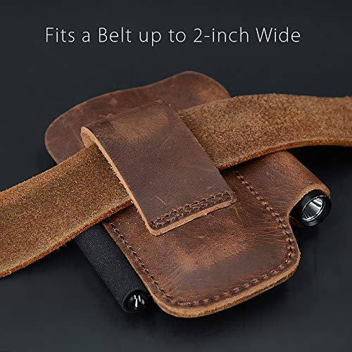 diodrio EDC Belt Knife Sheath Organizer for 4.5" Knife, Fit 0.6" Diameter Tactical Flashlight, Pocket Slip Tool Pouch, Pen Loop, EDC Holster Essential Carrier, Premium Leather. Chestnut. - Image 5