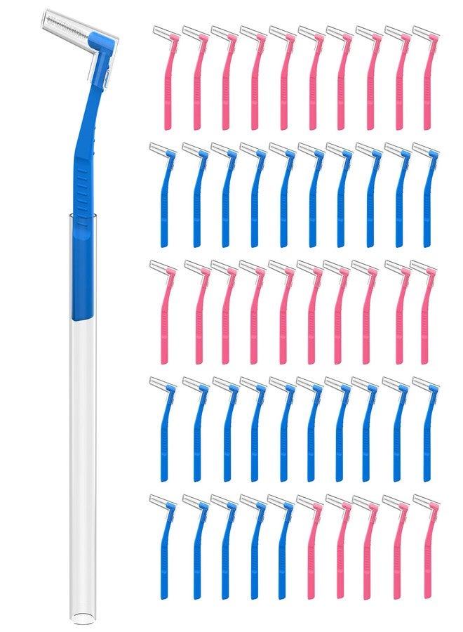 Fremouth 50 Angle Interdental Brushes with Extended Handle for Braces, 2 Sizes, Extra Tight(0.6mm, Tight(0.7mm, L- Shaped Interproximal Floss for Dental Plaque Removal Health - Image 1