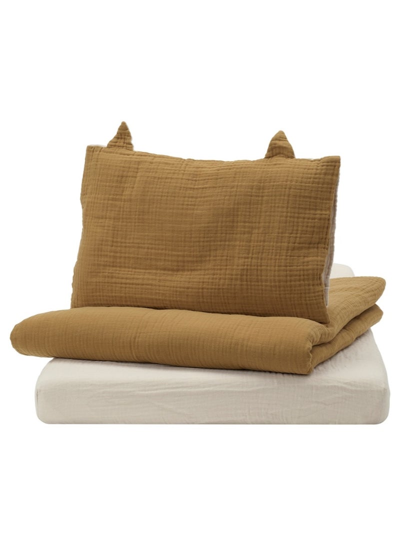 3-Piece Bedlinen Set for Cot, Brown/Beige - Image 1