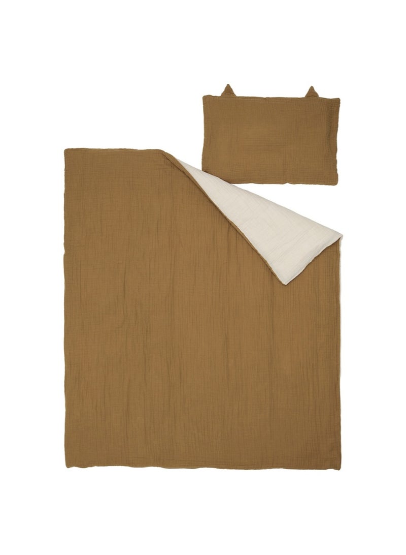 3-Piece Bedlinen Set for Cot, Brown/Beige - Image 3