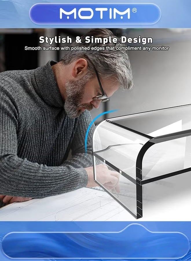 Motim 2-Tier Acrylic Monitor Stand Computer Riser Clear Monitor Riser for Keyboard Storage for Home & Office - Image 3