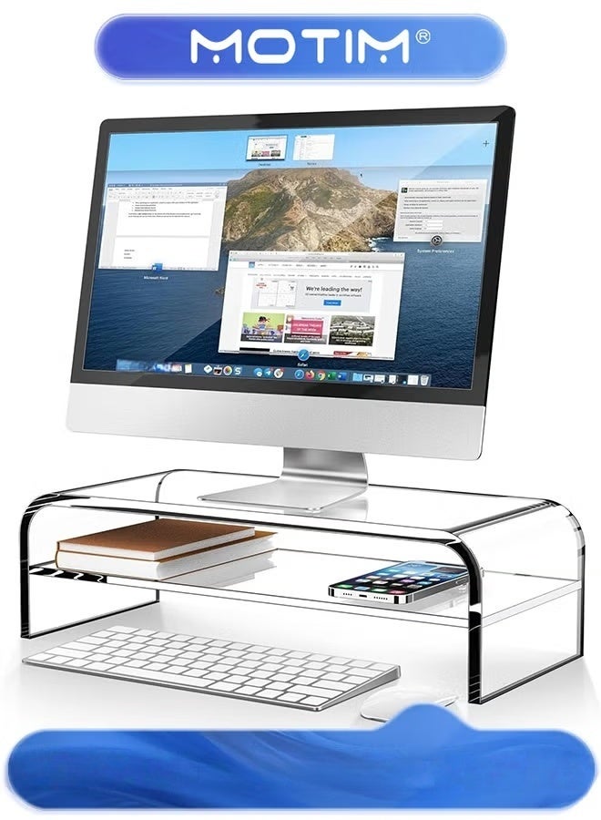 Motim 2-Tier Acrylic Monitor Stand Computer Riser Clear Monitor Riser for Keyboard Storage for Home & Office - Image 1