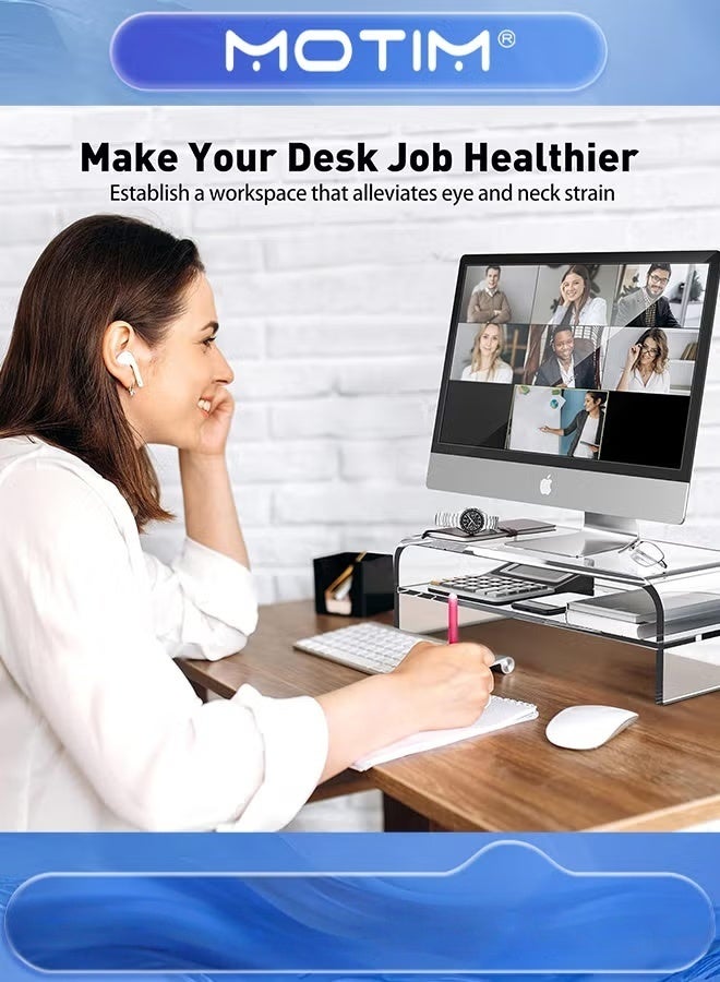 Motim 2-Tier Acrylic Monitor Stand Computer Riser Clear Monitor Riser for Keyboard Storage for Home & Office - Image 4