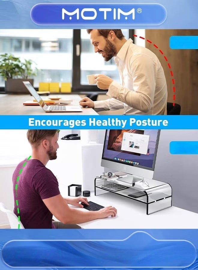 Motim 2-Tier Acrylic Monitor Stand Computer Riser Clear Monitor Riser for Keyboard Storage for Home & Office - Image 2