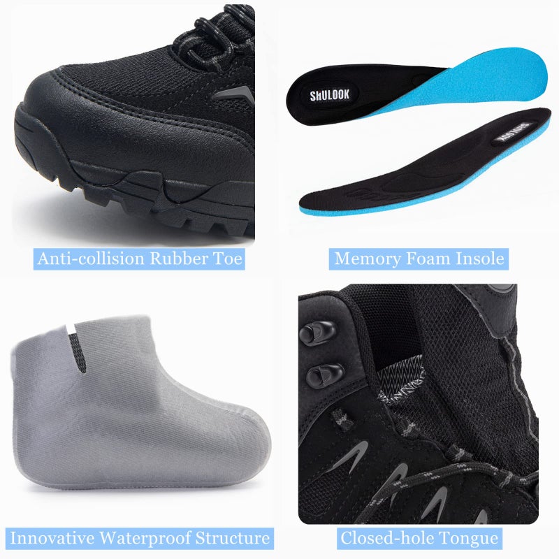 SHULOOK Men's Waterproof Hiking Boots Non-Slip Lightweight Mid Top Ankle Boot Breathable Hiker Trekking Shoes - Image 4