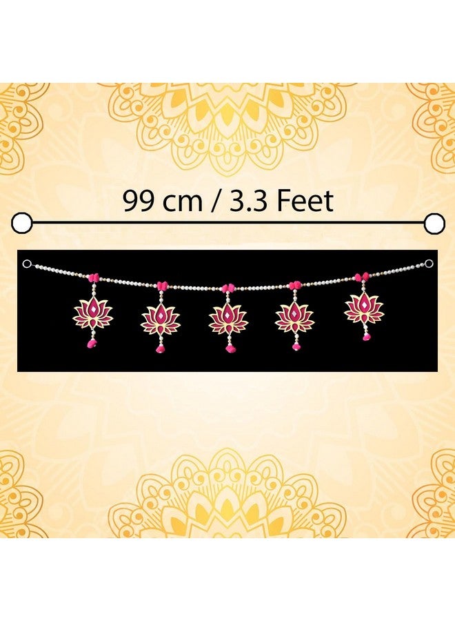 Saugat Traders Lotus Toran For Main Door, Mandir - Moti/Beads/Bell Toran For Entrance Door - Handmade Traditional Bandarwal Home Decor, 99 cm - Image 4