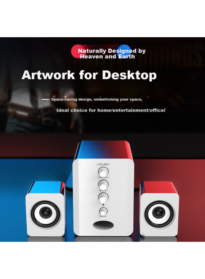 SADA مكبرات صوت الكمبيوتر، مكبرات صوت بلوتوث صغيرة لسطح المكتب، 2.1 مضخم صوت، جودة صوت عالية الدقة، حجم كبير، للاستخدام المنزلي، الألعاب، المكتب، مكبرات صوت سلكية USB، D-202 - Image 2