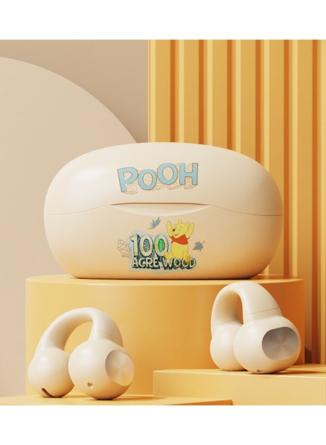 AirYoung سماعات أذن بلوتوث - مشبك تثبيت، تصميم أنيق، بدون ثقوب في الأذن، مثالية للرياضة والموسيقى، عمر بطارية طويل جدًا، لون البشرة بنقشة ويني ذا بو. - Image 1