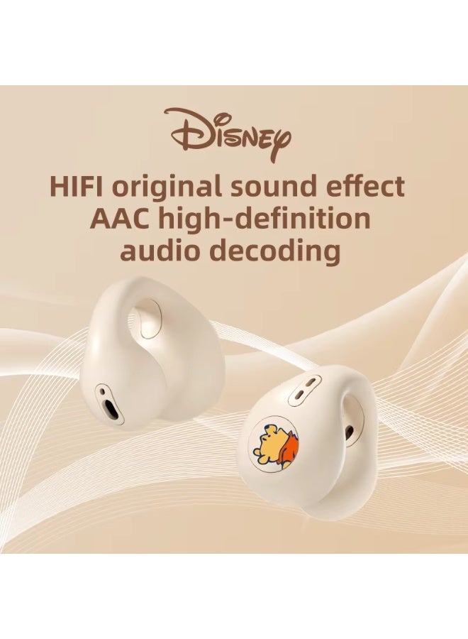 AirYoung سماعات أذن بلوتوث - مشبك تثبيت، تصميم أنيق، بدون ثقوب في الأذن، مثالية للرياضة والموسيقى، عمر بطارية طويل جدًا، لون البشرة بنقشة ويني ذا بو. - Image 2