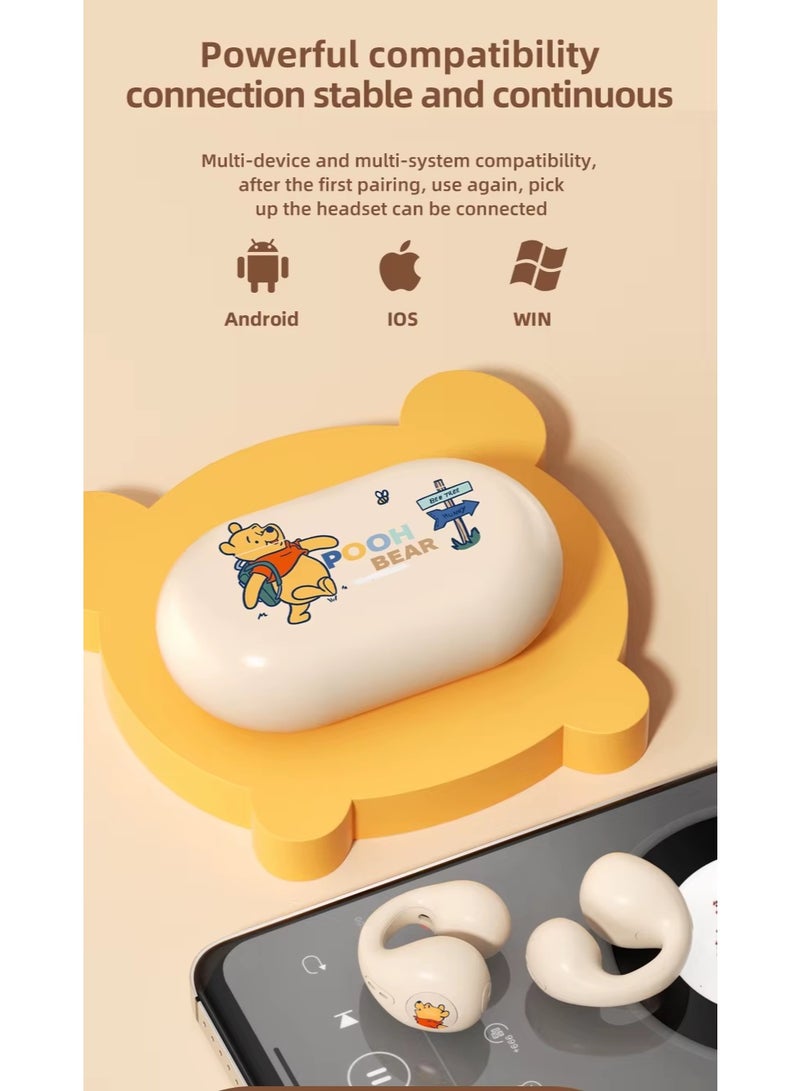 AirYoung سماعات أذن بلوتوث - مشبك تثبيت، تصميم أنيق، بدون ثقوب في الأذن، مثالية للرياضة والموسيقى، عمر بطارية طويل جدًا، لون البشرة بنقشة ويني ذا بو. - Image 3