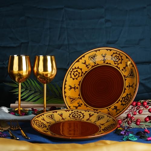 Caffeine Ceramic Handmade Stoneware Mustard Romani Quarter Plate 7”(Set of 2,Dishwasher & Microwave Safe) - Image 2