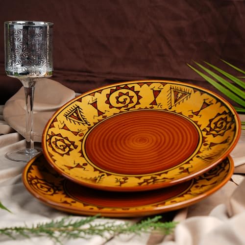 Caffeine Ceramic Handmade Stoneware Mustard Romani Quarter Plate 7”(Set of 2,Dishwasher & Microwave Safe) - Image 1