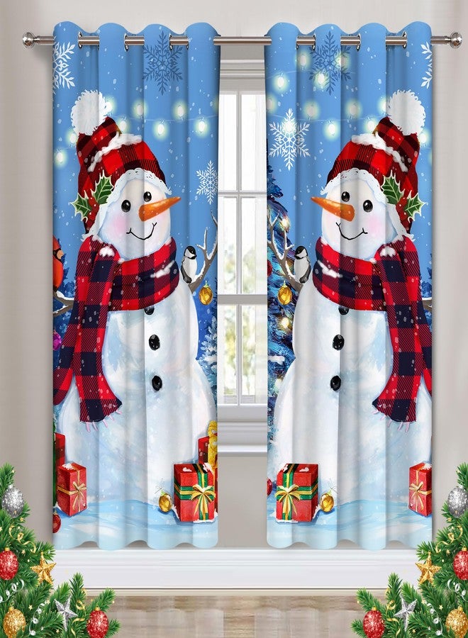 بنياتا ستائر عيد الميلاد بتصميم بيناتا لغرفة المعيشة، ستائر رجل الثلج لعيد الميلاد بطول 84 بوصة لغرفة المعيشة (طقم من قطعتين)، ستائر شتوية لغرفة النوم، زينة رجل الثلج الأزرق لعيد الميلاد لنافذة غرفة المنزل - Image 1
