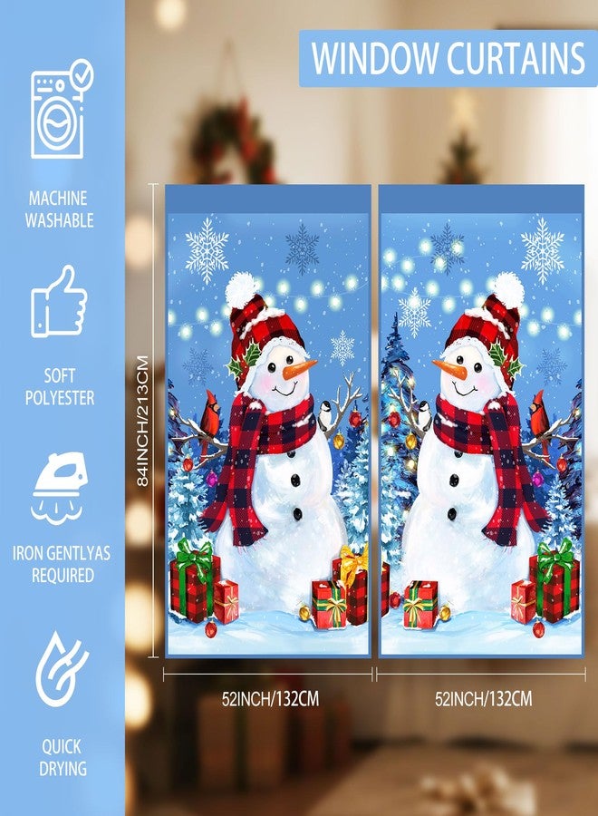 بنياتا ستائر عيد الميلاد بتصميم بيناتا لغرفة المعيشة، ستائر رجل الثلج لعيد الميلاد بطول 84 بوصة لغرفة المعيشة (طقم من قطعتين)، ستائر شتوية لغرفة النوم، زينة رجل الثلج الأزرق لعيد الميلاد لنافذة غرفة المنزل - Image 3