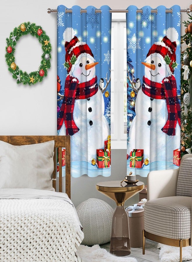بنياتا ستائر عيد الميلاد بتصميم بيناتا لغرفة المعيشة، ستائر رجل الثلج لعيد الميلاد بطول 84 بوصة لغرفة المعيشة (طقم من قطعتين)، ستائر شتوية لغرفة النوم، زينة رجل الثلج الأزرق لعيد الميلاد لنافذة غرفة المنزل - Image 2