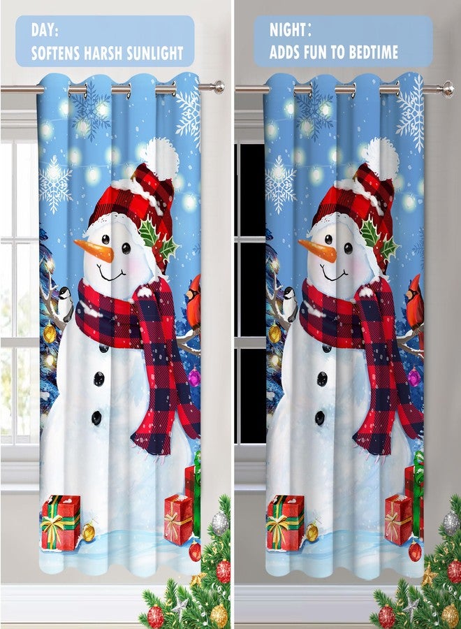 بنياتا ستائر عيد الميلاد بتصميم بيناتا لغرفة المعيشة، ستائر رجل الثلج لعيد الميلاد بطول 84 بوصة لغرفة المعيشة (طقم من قطعتين)، ستائر شتوية لغرفة النوم، زينة رجل الثلج الأزرق لعيد الميلاد لنافذة غرفة المنزل - Image 4