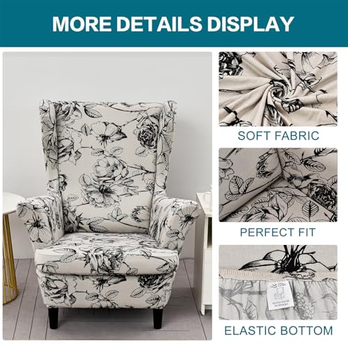 KRFOONN Wingback Chair Covers Slipcovers 2 Piece Stretch Wing Chair Covers Spandex Slipcovers Wingback Sofa Covers Armchair Covers Non-Slip Furniture Protector for Living Room Wingback Chairs, A23 - Image 2