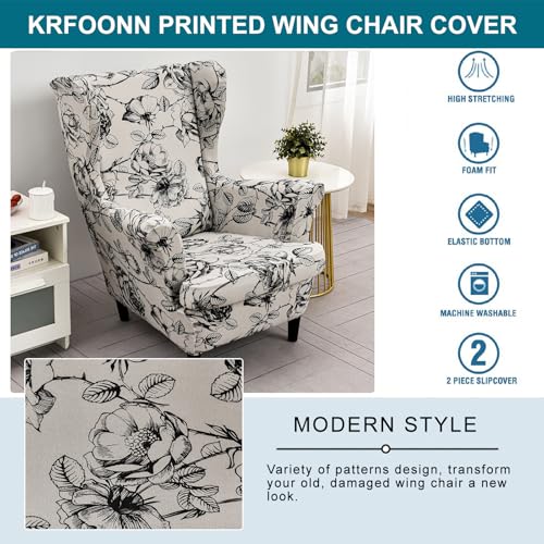 KRFOONN Wingback Chair Covers Slipcovers 2 Piece Stretch Wing Chair Covers Spandex Slipcovers Wingback Sofa Covers Armchair Covers Non-Slip Furniture Protector for Living Room Wingback Chairs, A23 - Image 4