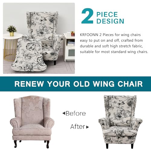 KRFOONN Wingback Chair Covers Slipcovers 2 Piece Stretch Wing Chair Covers Spandex Slipcovers Wingback Sofa Covers Armchair Covers Non-Slip Furniture Protector for Living Room Wingback Chairs, A23 - Image 3