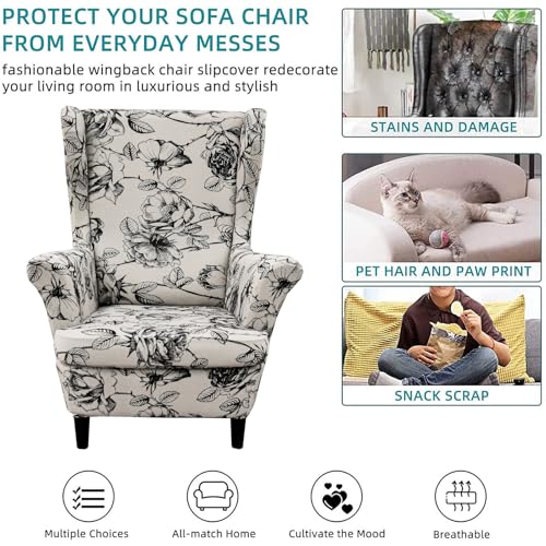 KRFOONN Wingback Chair Covers Slipcovers 2 Piece Stretch Wing Chair Covers Spandex Slipcovers Wingback Sofa Covers Armchair Covers Non-Slip Furniture Protector for Living Room Wingback Chairs, A23 - Image 5