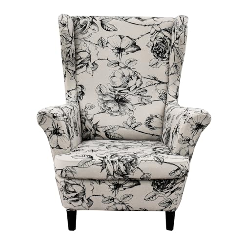 KRFOONN Wingback Chair Covers Slipcovers 2 Piece Stretch Wing Chair Covers Spandex Slipcovers Wingback Sofa Covers Armchair Covers Non-Slip Furniture Protector for Living Room Wingback Chairs, A23 - Image 1
