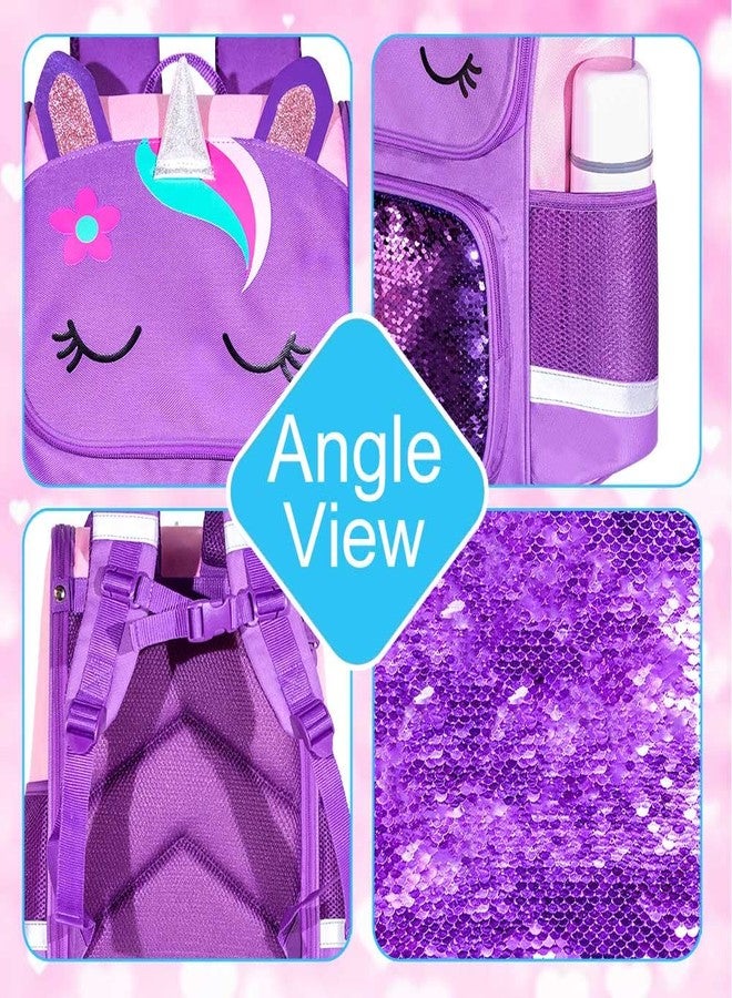 UFNDC 3PCS Unicorn Backpack for Girls,15" Kids Sequin Bookbag with Lunch Box,Pink/Purple School Bag for Elementary Preschool Toddler, 15 Unicorn Purple, One Size - Image 4