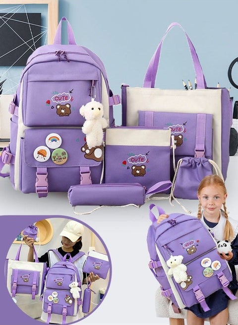 5 Pcs adult Backpack,School Bags Set Backpacks with Pendant Lunch Bag, Pencil Case, Handbag, Coin Purse for Teen Girls School Backpack