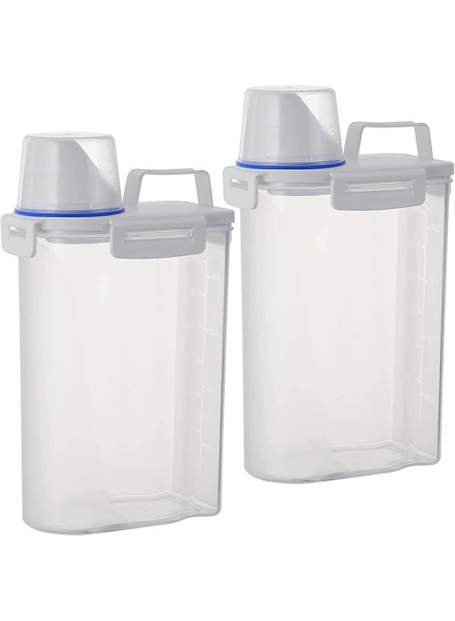 Premify 2 Pieces Cereal Containers Set | 2.5L / 2Kg Capacity Airtight Food Storage Container | Bpa Free Plastic Rice Storage Bin/Dispenser + Measuring Cup & Pour Spout - Image 1
