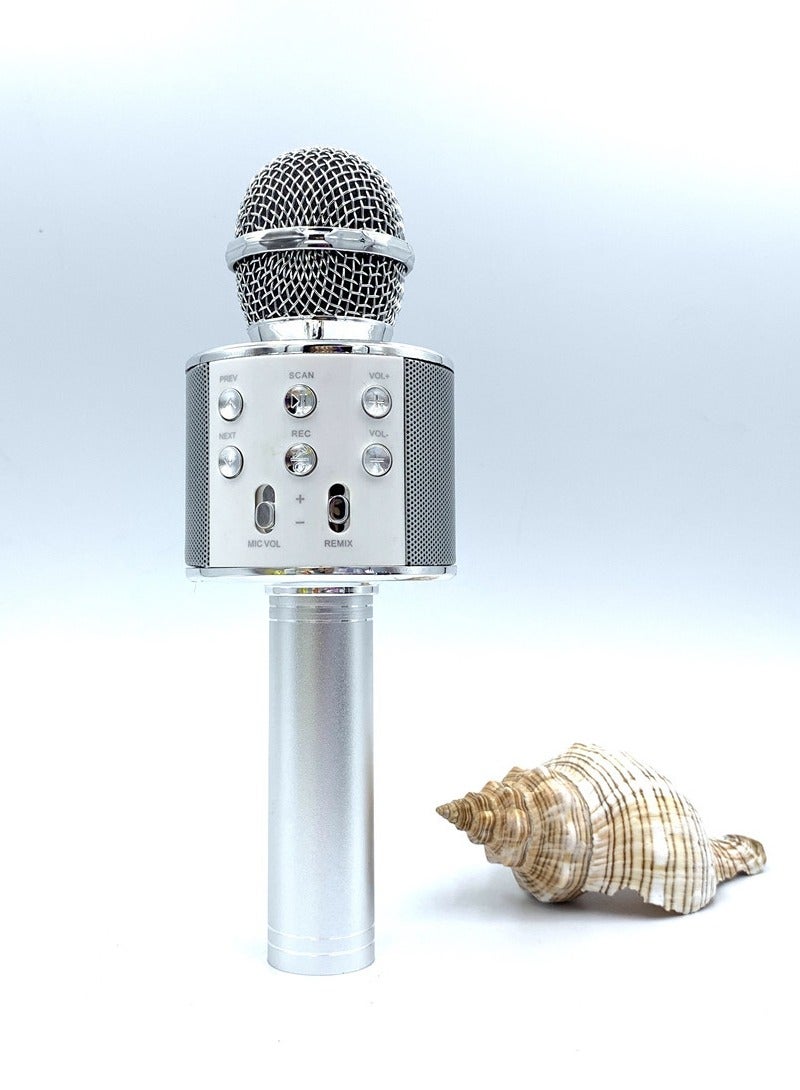 New WS858 Karaoke Wireless Bluetooth Microphone Home Singing Microphone Handheld KTV Audio Microphone (Silver)  - Image 1