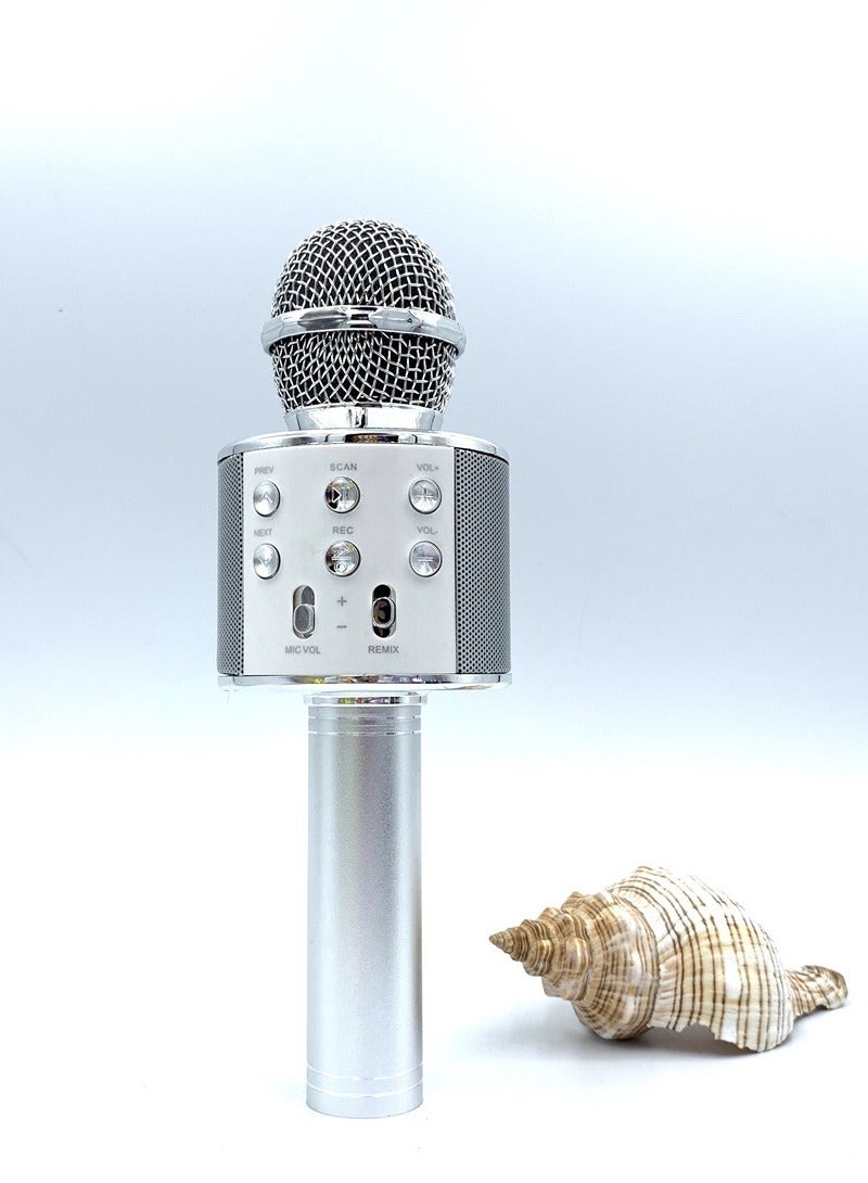 New WS858 Karaoke Wireless Bluetooth Microphone Home Singing Microphone Handheld KTV Audio Microphone (Silver)  - Image 3