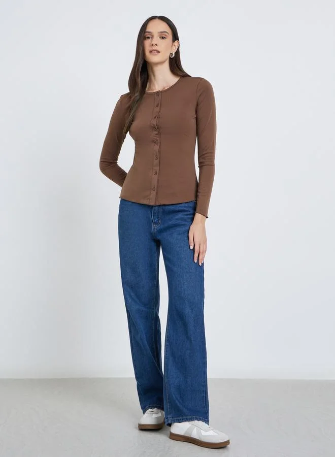 Styli Styli Women Brown Long Sleeve Knit Top