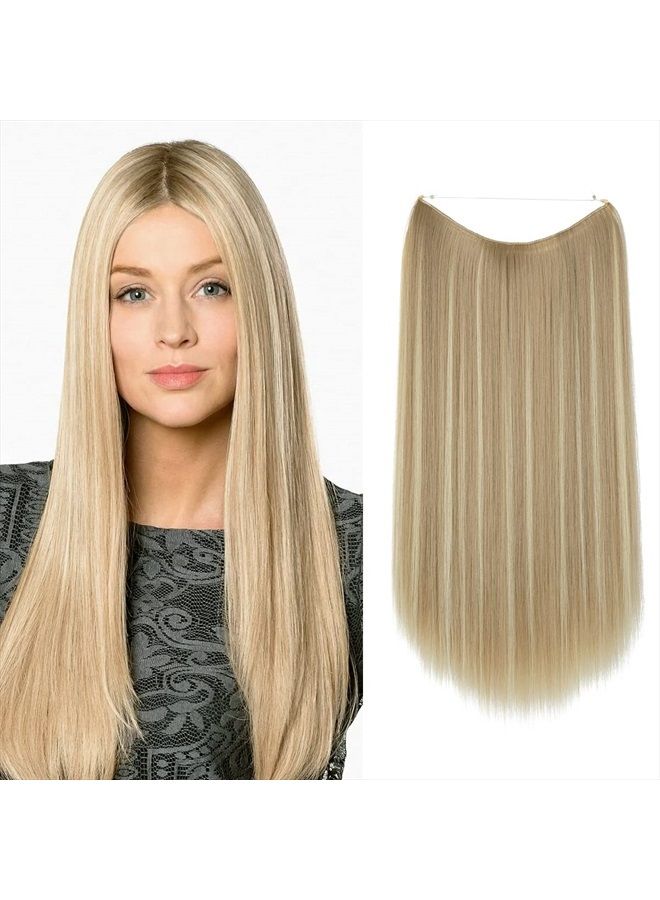 SARLA Invisible Wire Hair Extensions Dirty Blonde 22 Inch Straight Long Synthetic Hairpieces Adjustable Transparent Headband for Women No Clip - Image 1