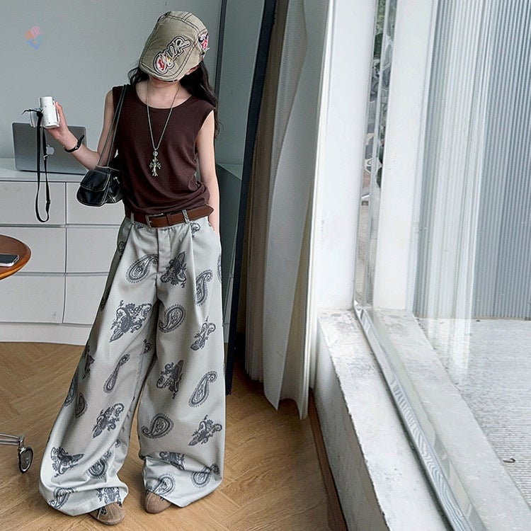 Girls' Korean-Style Sleeveless Vest Printed Wide-Leg Pants Suit Large And Medium-Size Children'S Backless Shirt Straight Pants 2025 - Image 3