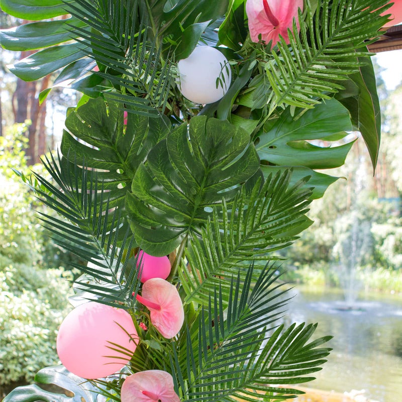 Cindeer 24 Pcs Artificial Palm Leaves 3 Kinds Large Faux Monstera Leaf Greenery Stems Safari Jungle Leaves for Hawaiian Christmas Easter Party Table Wedding Decorations - Image 3