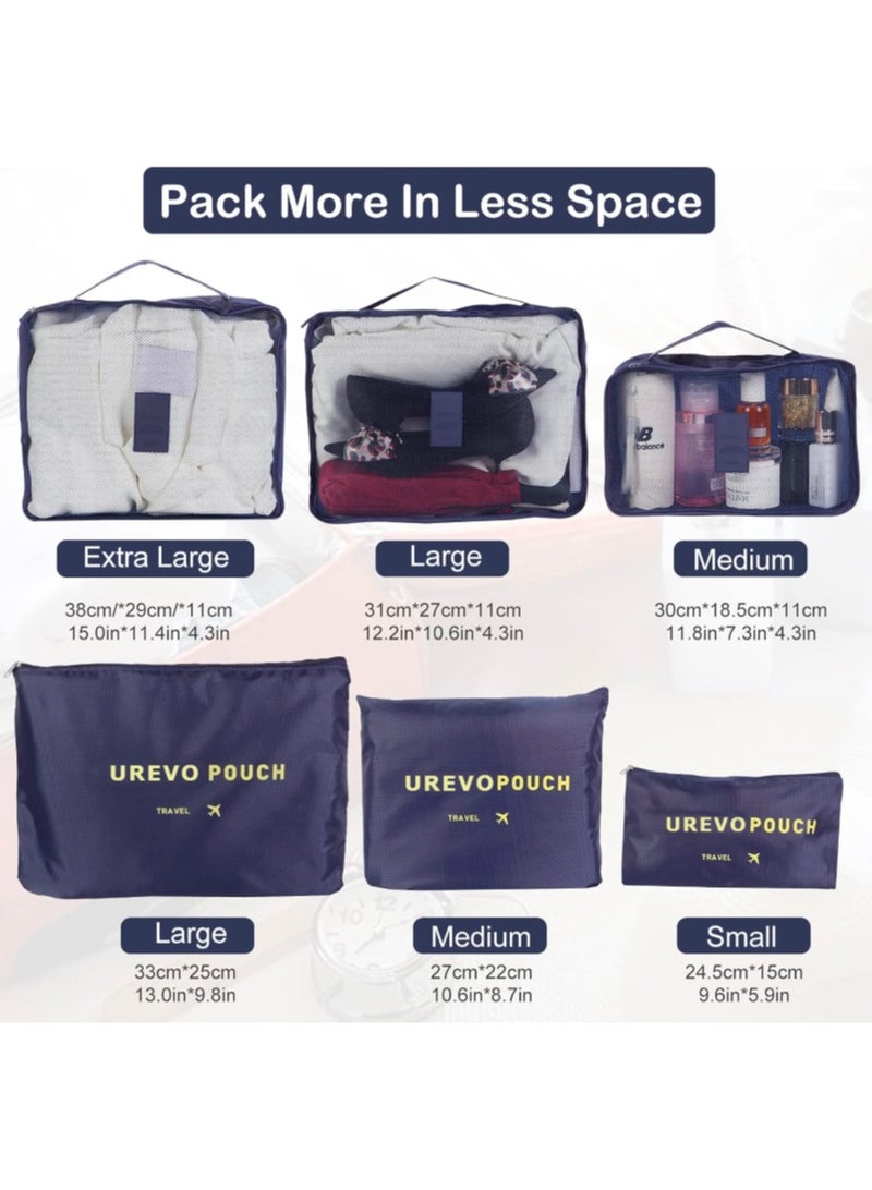 UREVO 6Pcs Set Travel Luggage Organizer Packing Cubes Set Storage Bag Waterproof Laundry Bag Traveling Accessories-Blue - Image 5
