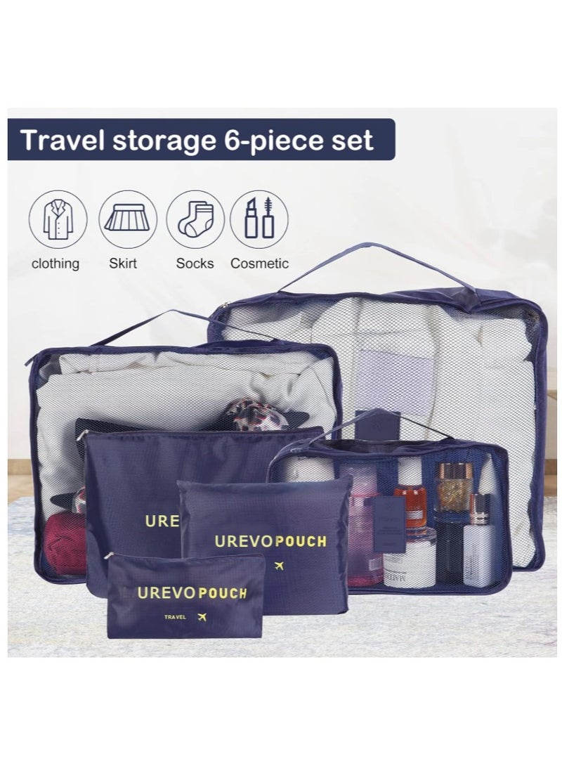 UREVO 6Pcs Set Travel Luggage Organizer Packing Cubes Set Storage Bag Waterproof Laundry Bag Traveling Accessories-Blue - Image 3