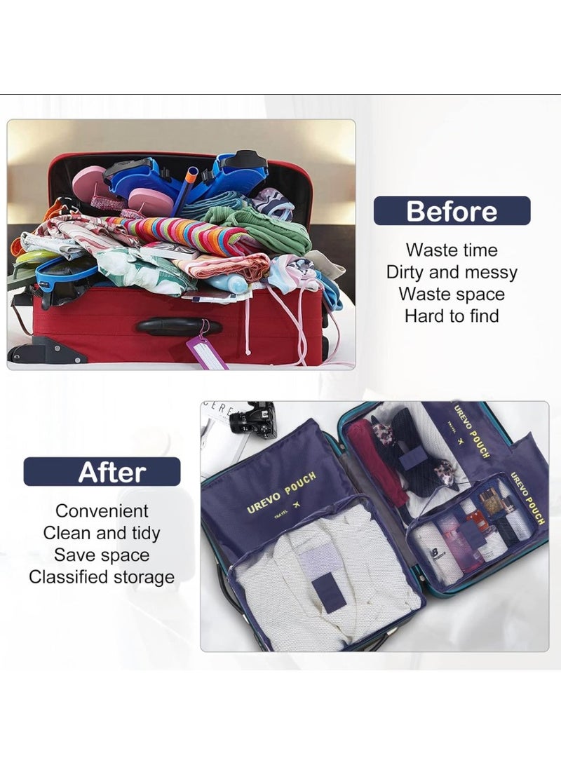 UREVO 6Pcs Set Travel Luggage Organizer Packing Cubes Set Storage Bag Waterproof Laundry Bag Traveling Accessories-Blue - Image 4