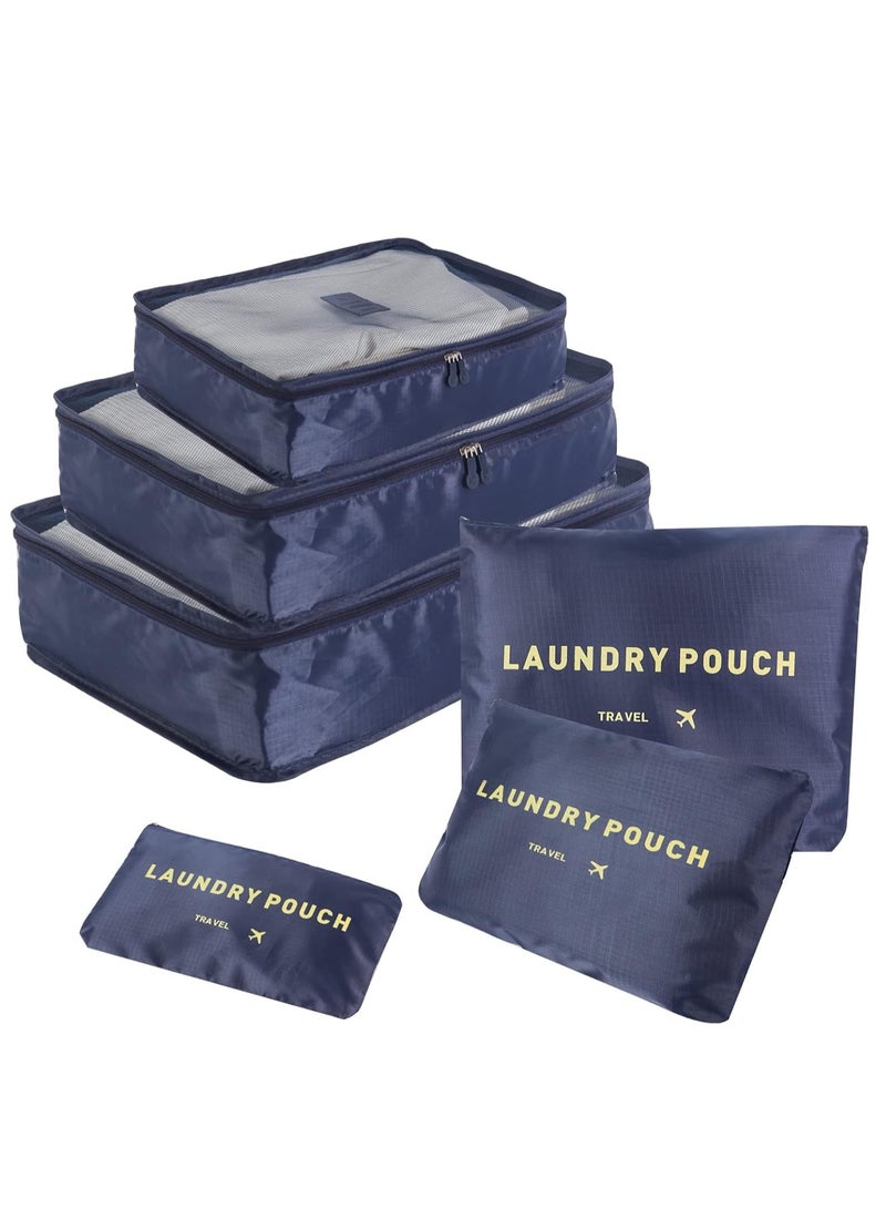 UREVO 6Pcs Set Travel Luggage Organizer Packing Cubes Set Storage Bag Waterproof Laundry Bag Traveling Accessories-Blue - Image 1