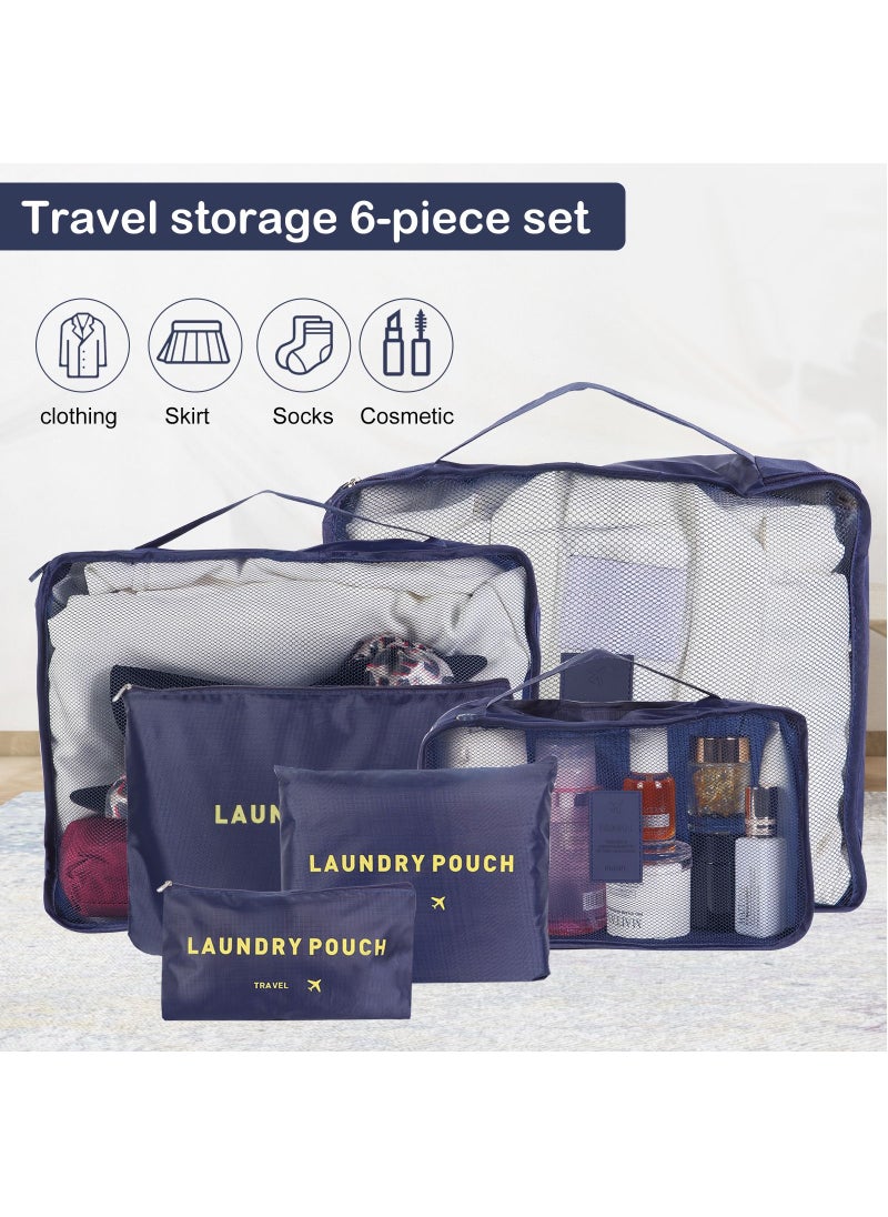 SKY-TOUCH 6Pcs Set Travel Luggage Organizer Packing Cubes Set Storage Bag Waterproof Laundry Bag Traveling Accessories-Blue  - Image 3
